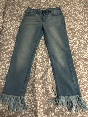 KanCan Light Blue Frayed Crop Jeans